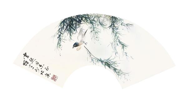 中信國(guó)際黎雄才  柳蔭飛鳥(niǎo) 扇面