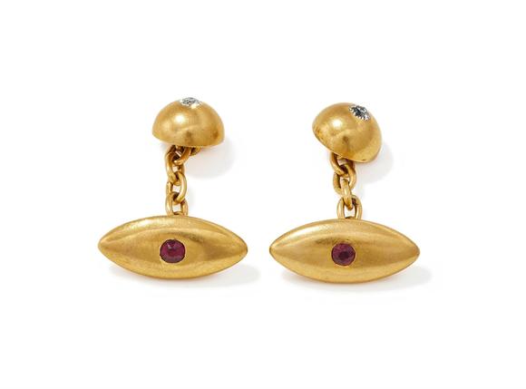 DreweattsA PAIR OF RUBY AND DIAMOND CUFFLINKS