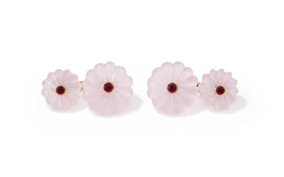 DreweattsA PAIR OF ROSE QUARTZ AND RUBY CUFFLINKS