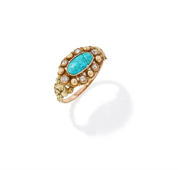 DreweattsA TURQUOISE AND DIAMOND CLUSTER RING