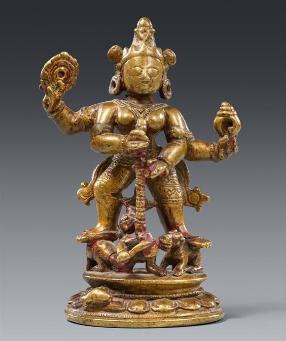 Kunsthaus Lempertz KGAn excellent Orissan brass figure of Durga Mahishasuramardini. Eastern India. 16th century