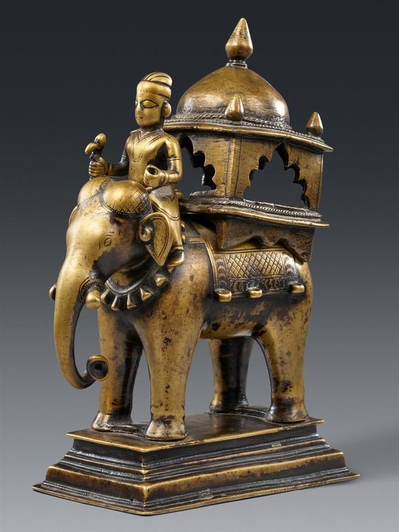 Kunsthaus Lempertz KGA brass altar of an elephant rider (mahout). Southern India, Karnataka. 18th century