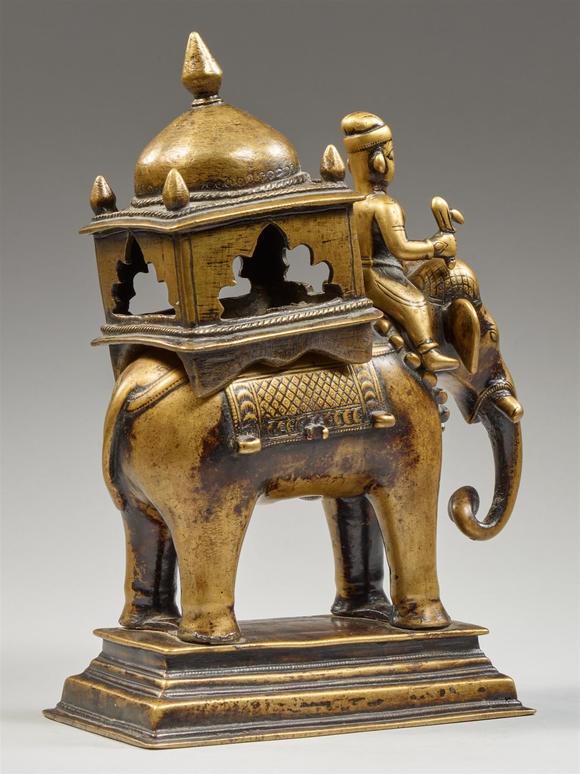 Kunsthaus Lempertz KGA brass altar of an elephant rider (mahout). Southern India, Karnataka. 18th century
