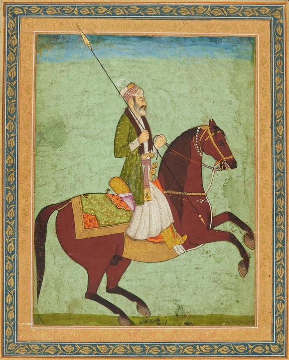 Kunsthaus Lempertz KGAn equestrian portrait of a nobleman. Opaque pigments and gold on paper. Mughal India. 18th century