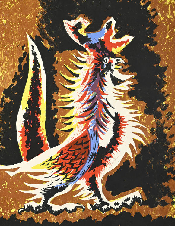 Piguet - H?tel des VentesJean Lur?at (1892-1966),  Le coq , lithographie couleurs, signée et numérotée 177/240 au crayon, 56x38 cm
