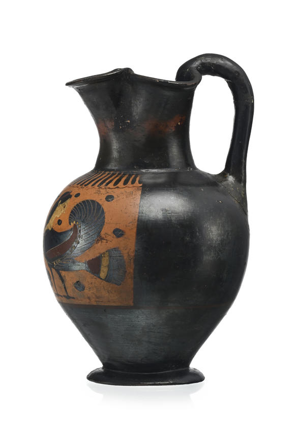 Piguet - H?tel des Ventes?nochoé en terre cuite à figure noire, ~550 av. J.-C., Attique, h. 21 cm