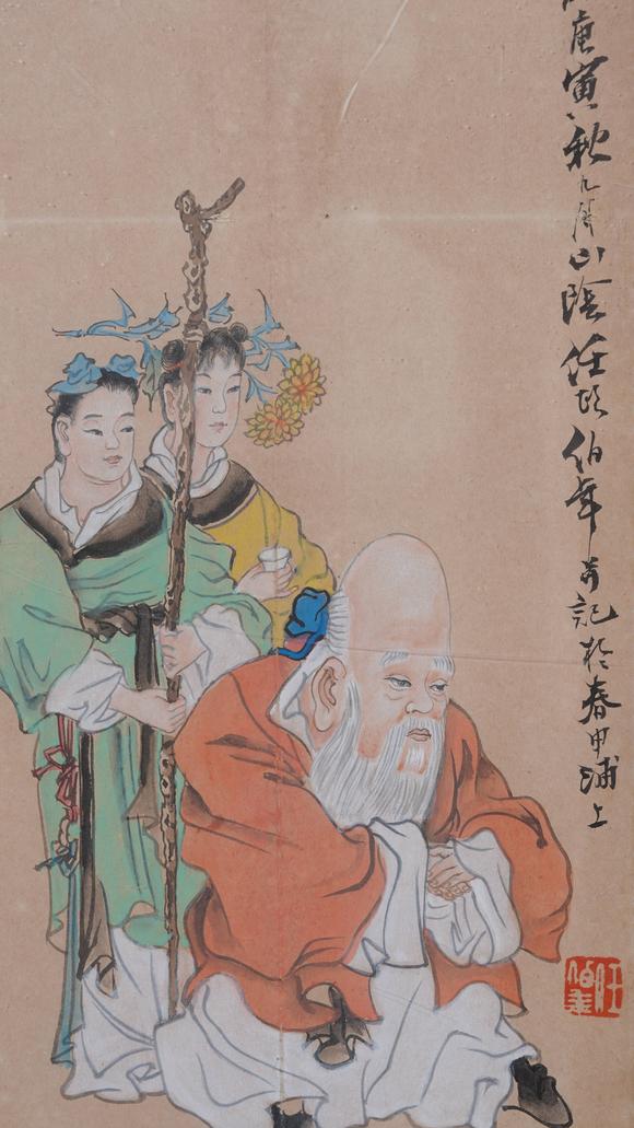 千美會(huì)任伯年紙本人物圖畫(huà)畫(huà)框