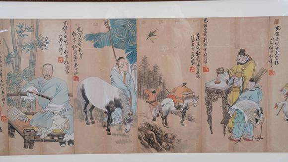 千美會(huì)任伯年紙本人物圖畫(huà)畫(huà)框