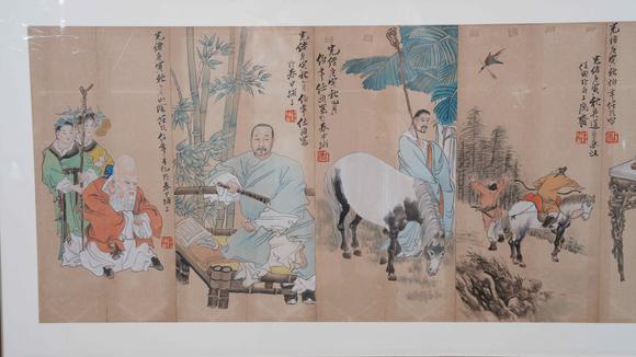 千美會(huì)任伯年紙本人物圖畫(huà)畫(huà)框