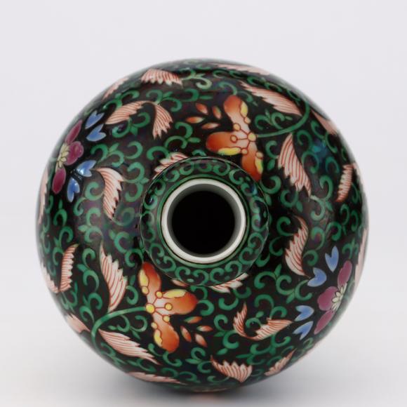 KARSON AUCTIONQing Yongzheng period, Five-Color Garlic-Head Vase with Floral Design on Black Ground