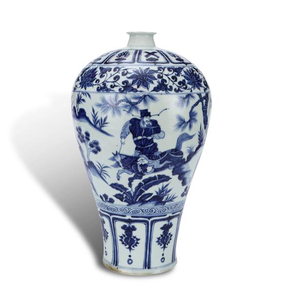 KARSON AUCTIONYuan Dynasty Blue and White Prunus Vase with Figure Story Motifs