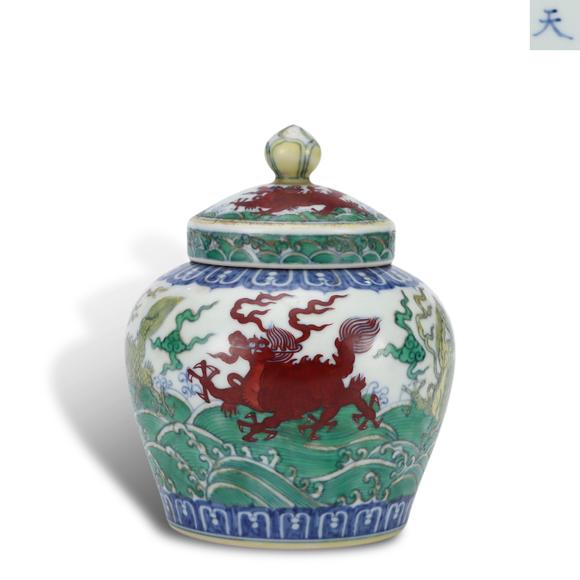 KARSON AUCTIONMing Dynasty Chenghua Period,Doucai 'Tian' Jar with Sea Beast Pattern