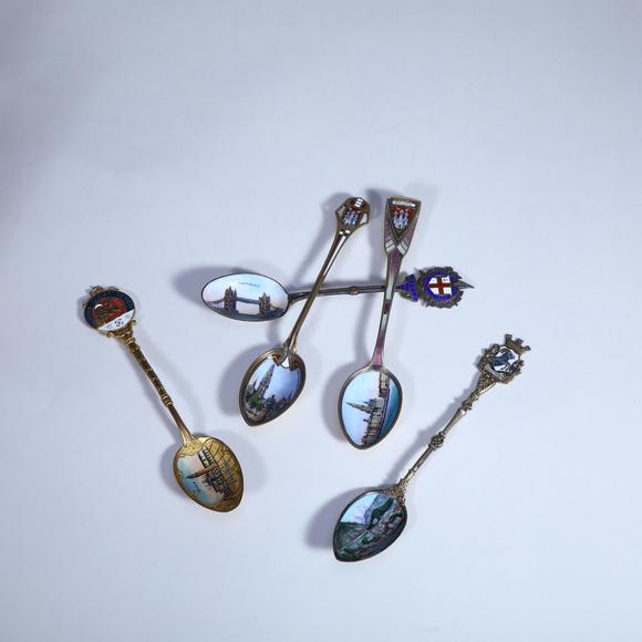 KARSON AUCTIONEarly 20th Century, Set of Gilt Silver Enamel Small Spoons with Original Case
