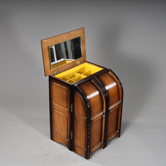 Karl s Collections Inc1970s Maple 3 Tier Dual Cabinets Yellow Velvet lined Vanity Jewelry Box 