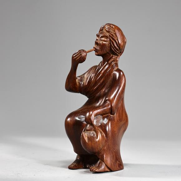 Karl s Collections IncVintage Wood Hand Carved Smoking Man And Woman Sculptures