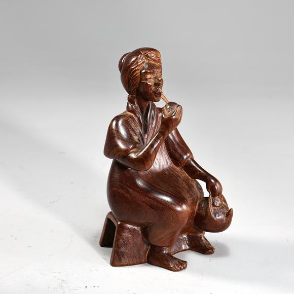 Karl s Collections IncVintage Wood Hand Carved Smoking Man And Woman Sculptures