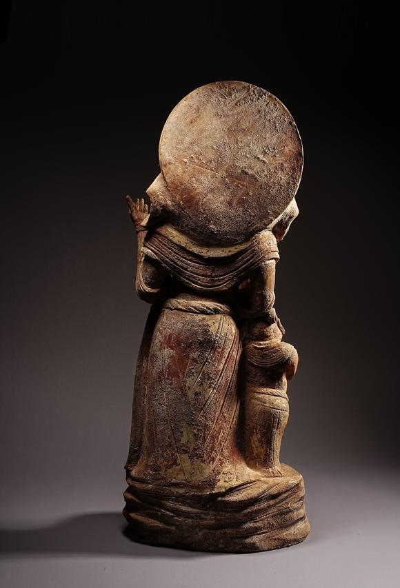 HUNG YUN ZHAI AUCTION HOUSE INC5th Century Yongning Temple Style Painted Clay Arhat Statue