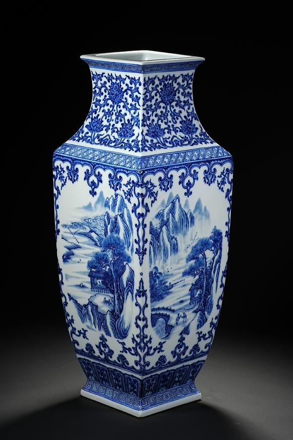 HUNG YUN ZHAI AUCTION HOUSE INCQianlong Period Underglaze Blue Square Zun Vessel with Landscape