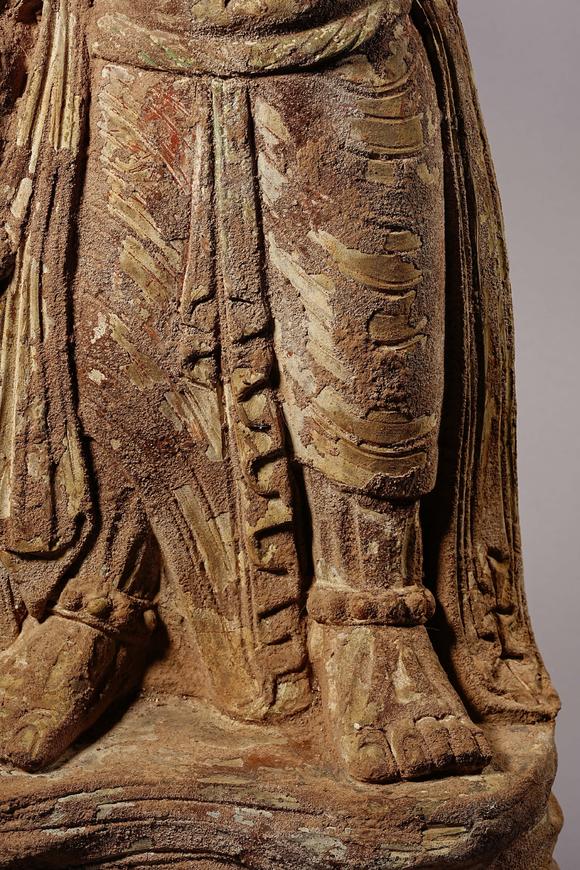 HUNG YUN ZHAI AUCTION HOUSE INC5th Century Yongning Temple Style Painted Clay Arhat Statue