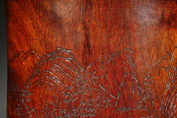 HUNG YUN ZHAI AUCTION HOUSE INCHuanghuali Wood Landscape Brush Pot