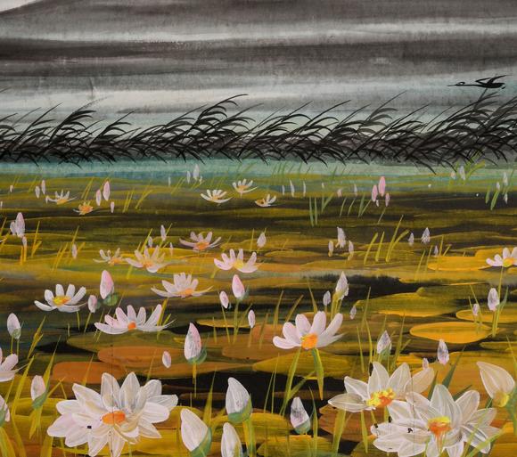 HUNG YUN ZHAI AUCTION HOUSE INCFramed Lotus Pond Painting by Lin Fengmian