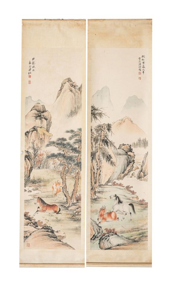 中鴻信溥佐（1918-2001）、溥伒（1893-1966）、溥僩（1901-1966）、溥佺（1913-1991）?八駿圖四屏