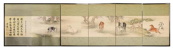中鴻信載瀛（1875-1930）?八駿圖通景屏風(fēng)