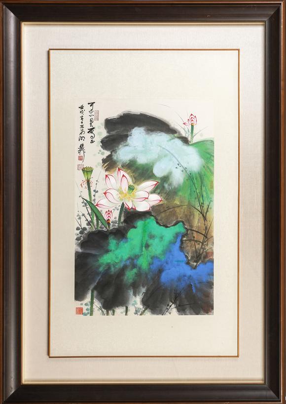 中鴻信謝稚柳（1910-1997）?映日紅荷