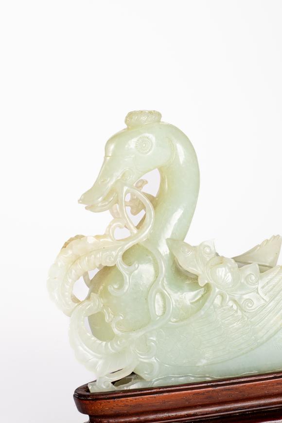 中鴻信清 白玉雕鵝擺件