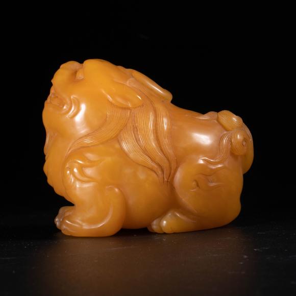 （和正堂株式會社）吉祥美術(shù)清 黃石 雕瑞獸擺件