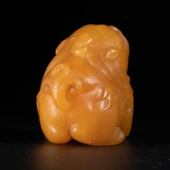 （和正堂株式會社）吉祥美術(shù)清 黃石 雕瑞獸擺件