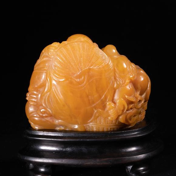（和正堂株式會社）吉祥美術(shù)清 黃石 雕彌勒擺件