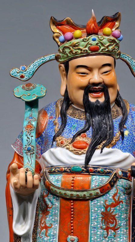 日本松町古美粉彩文財(cái)神塑像