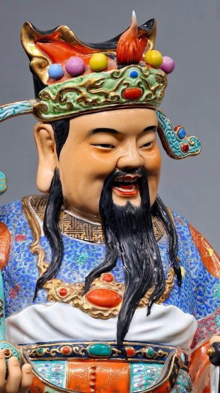 日本松町古美粉彩文財(cái)神塑像
