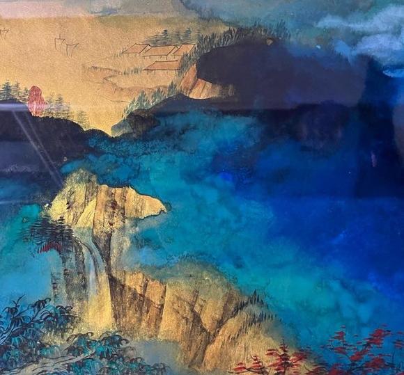 日本松町古美張大千 潑彩山水圖