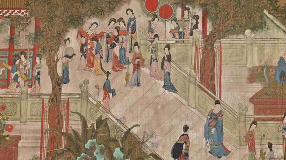 日本松町古美唐寅  宮苑仕女游春圖