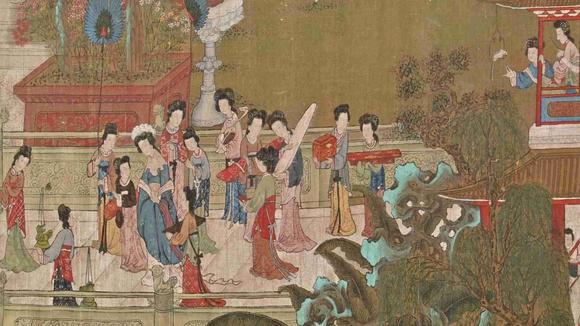日本松町古美唐寅  宮苑仕女游春圖