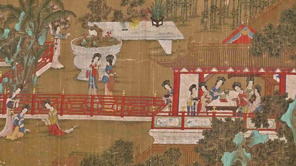 日本松町古美唐寅  宮苑仕女游春圖