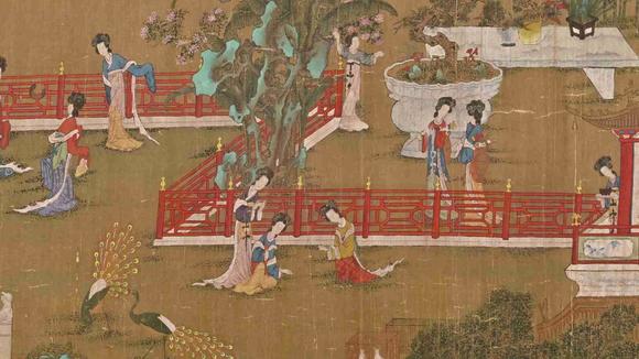 日本松町古美唐寅  宮苑仕女游春圖