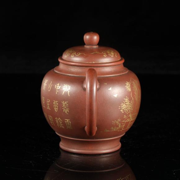 藝是拍賣清·紫砂描金詩(shī)文壺