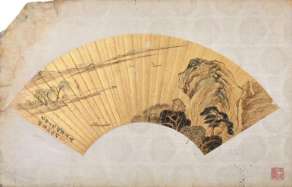 東京銀座（古美術(shù)宋磁）錢(qián)謙益  山水扇面