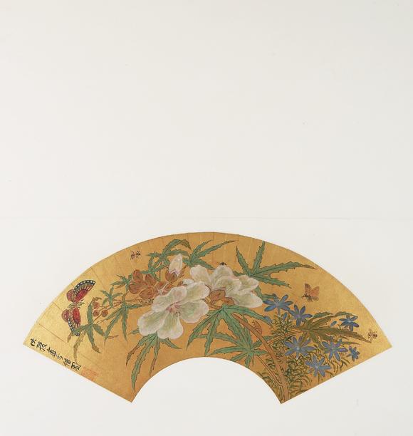 東京銀座（古美術(shù)宋磁）陳洪綬  花鳥扇面
