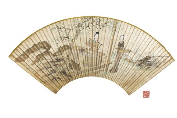 東京銀座（古美術宋磁）文徵明·仇英（文物商店舊藏）  楷書/仕女