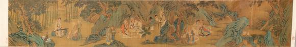 東京銀座（古美術(shù)宋磁）趙伯駒（鑒藏印：朱文鈞幼平甫珍藏印、翼盦審定金石書畫記、馬叔平入巴蜀時所得、皇十一子永瑆鑒賞古書真跡珍藏之?。? 雅集圖卷鑒藏?。褐煳拟x幼平甫珍藏印、翼盦審定金石書畫記、馬叔平入巴蜀時所得、皇十一子永瑆鑒賞古書真跡珍藏之印