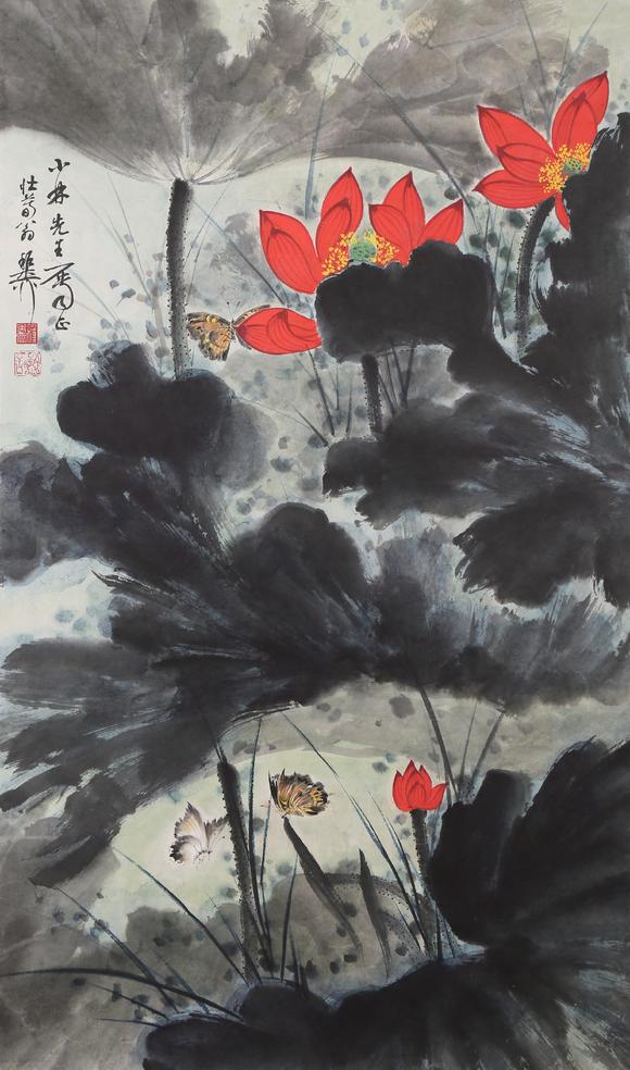 東京銀座（古美術(shù)宋磁）謝稚柳  小林斗盦上款  書畫一堂