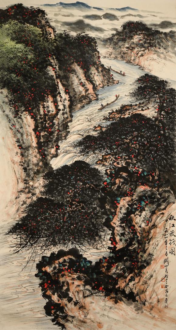 日本東競株式會(huì)社關(guān)山月黎雄才合作山水立軸