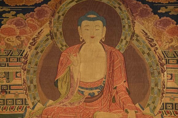 日本東競(jìng)株式會(huì)社大明宣德年施 釋迦牟尼佛緙絲唐卡