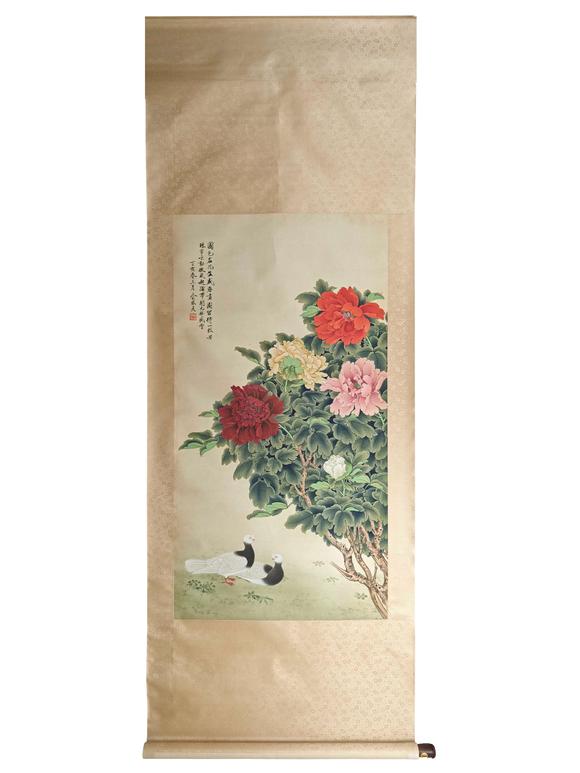 東京新日本俞致貞（上款人東方人同志）（1915-1995）　和平鴿　紙本立軸