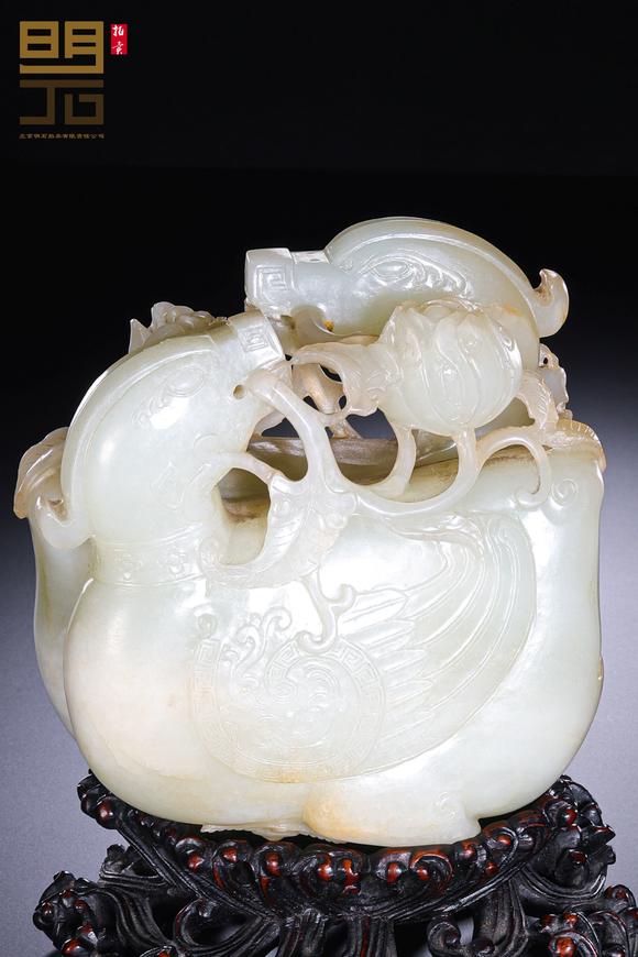 北京明石拍賣有限公司清乾隆 白玉寶鴨穿蓮鳳紋擺件