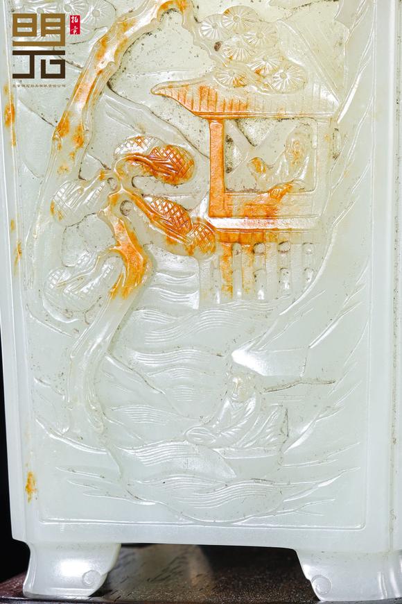 北京明石拍賣有限公司清中期 白玉漁樵耕讀紋方筆筒